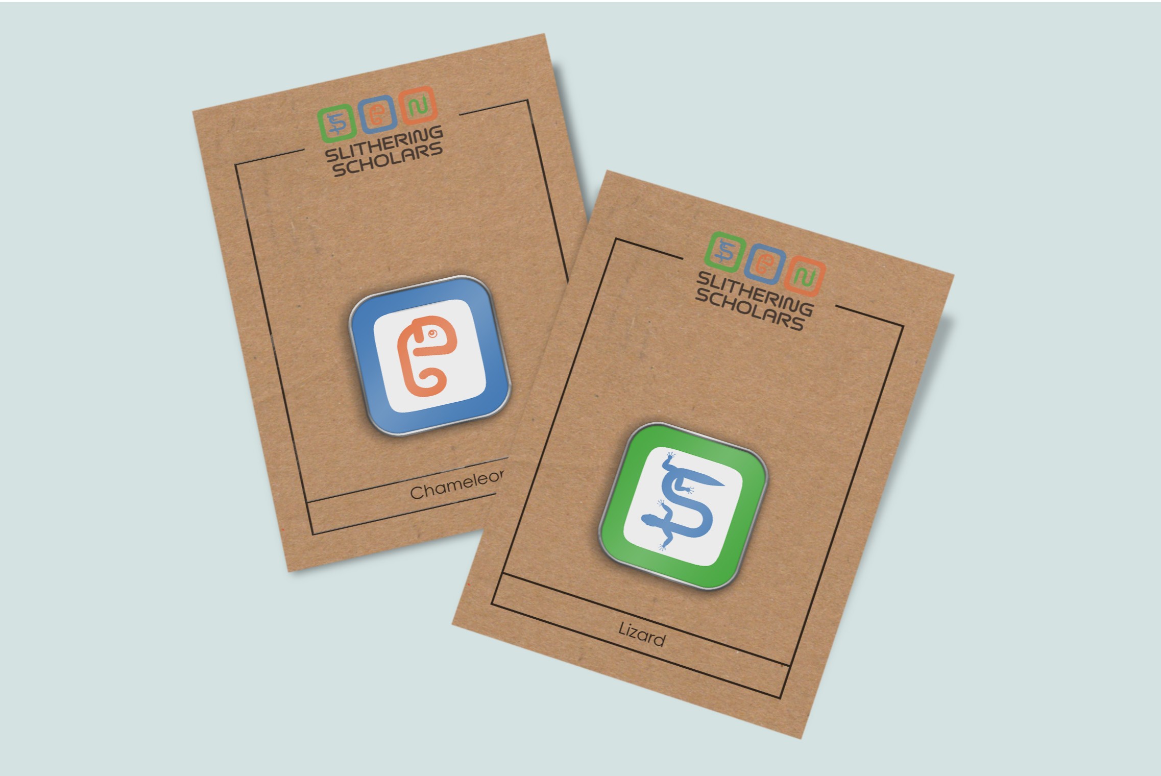 pins with the Slithering Scholars icons