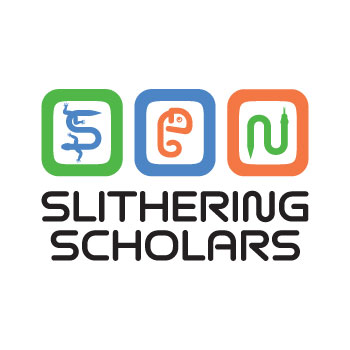 A logo with three boxes containing reptile illustrations: lizard, chameleon, and snake.